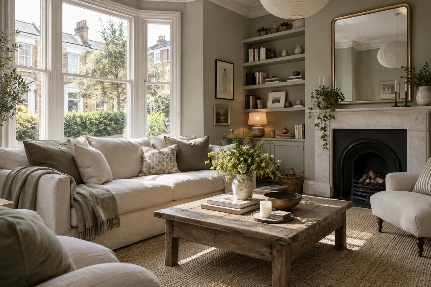 Clean fabric sofa in a London sitting room
