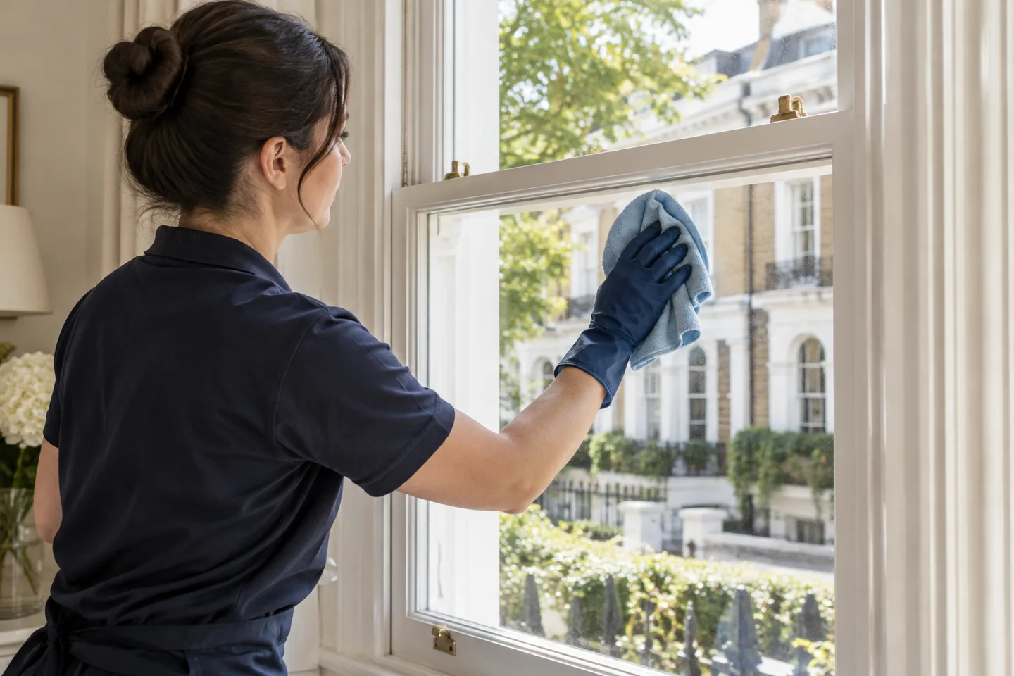 Close care at a window frame and glass edge