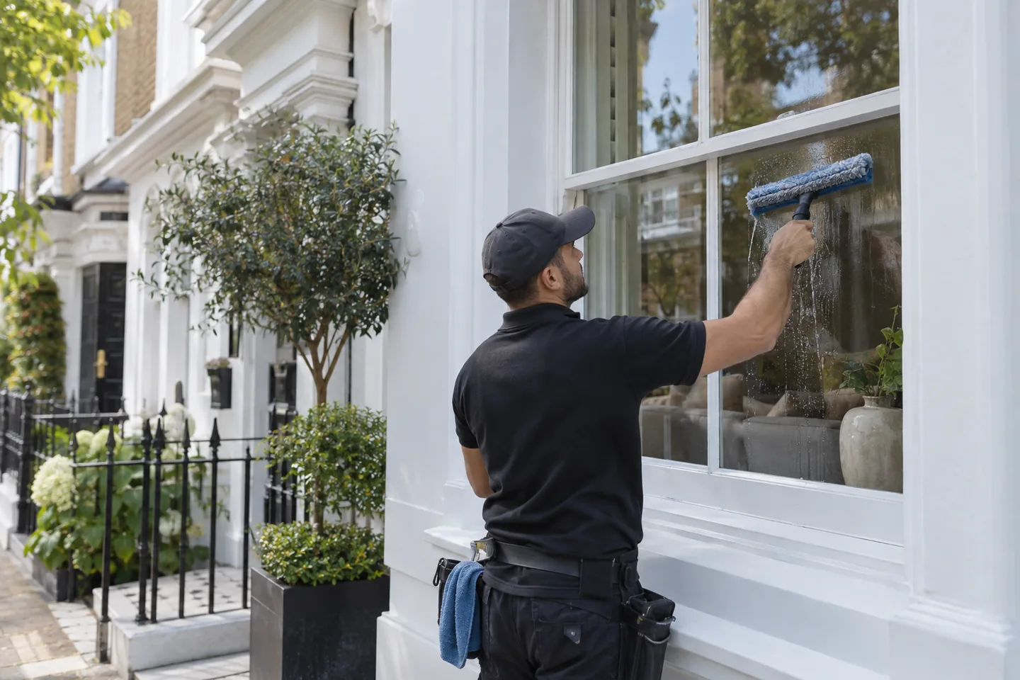 Cleaner working on a Fulham sash window
